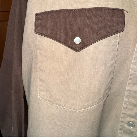 Gibson Men's Western Cowboy Denim Shirt Sz Med Brown/Tan All Cotton Pearl Snaps - Picture 7 of 8